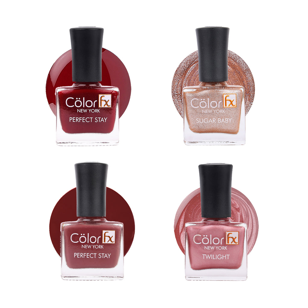 Sugar Baby, Perfect Stay, Twilight Nail Polishes - Matte Nude, Pink, Maroon & Brown