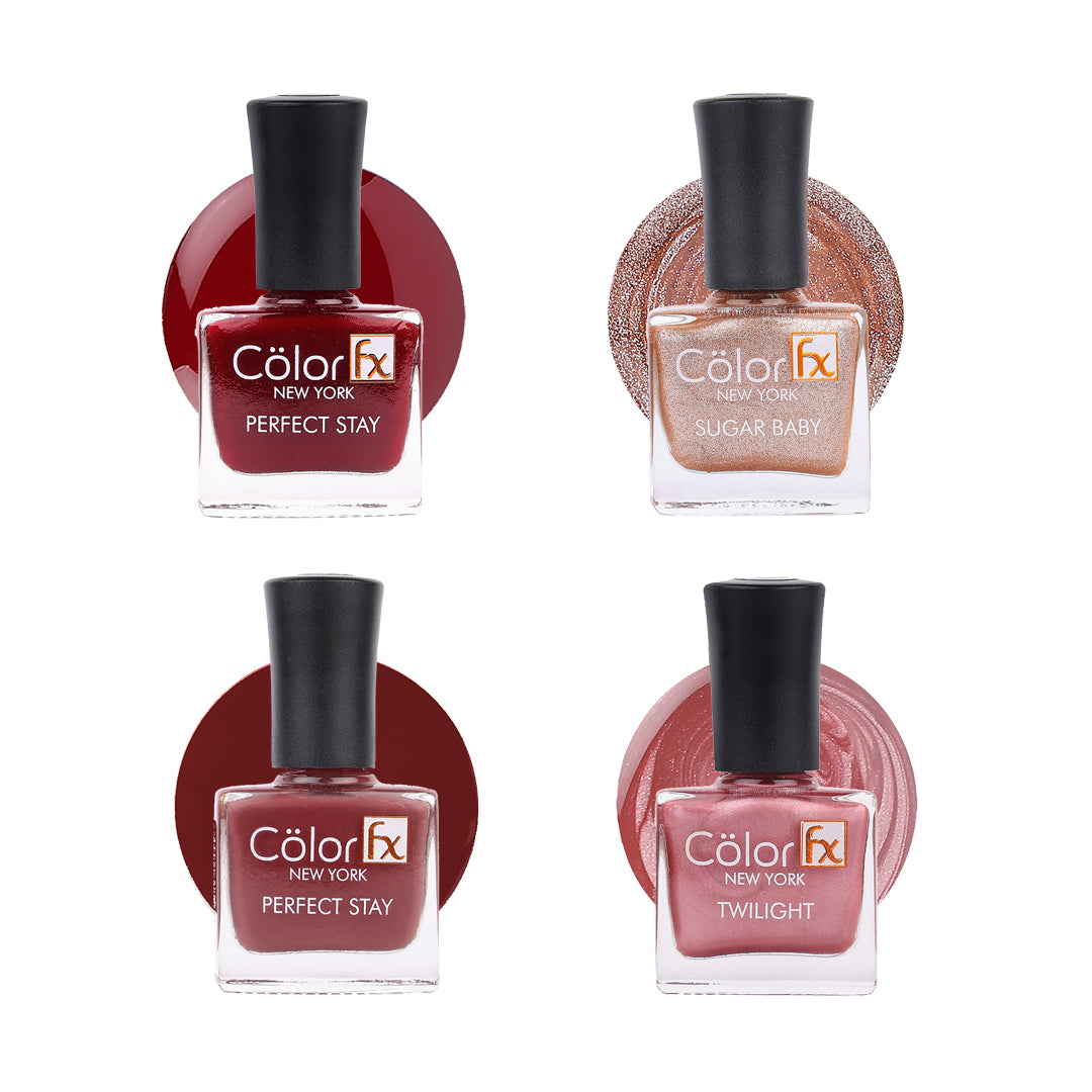 Sugar Baby, Perfect Stay, Twilight Nail Polishes - Matte Nude, Pink, Maroon & Brown