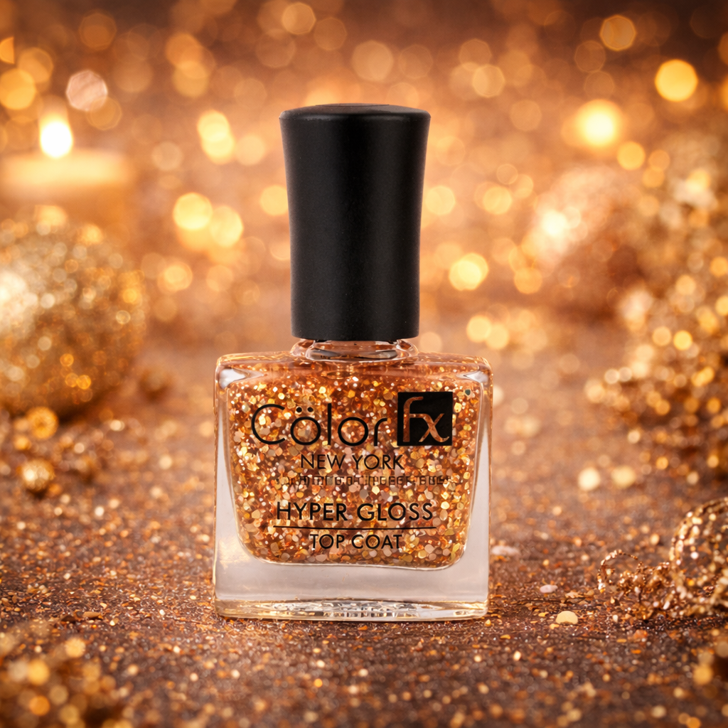 Top Coat Hyper Glossy Nail Polish - Rose Gold Glitter Transparent (Shade 173)