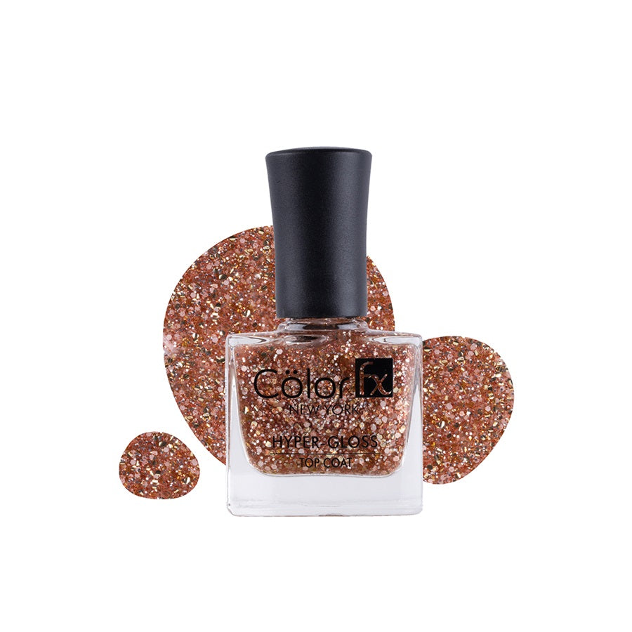 Color Fx Perfect Stay Top Coat Hyper Glossy Nail Polish - Rose Gold Glitter Transparent (Shade 173)