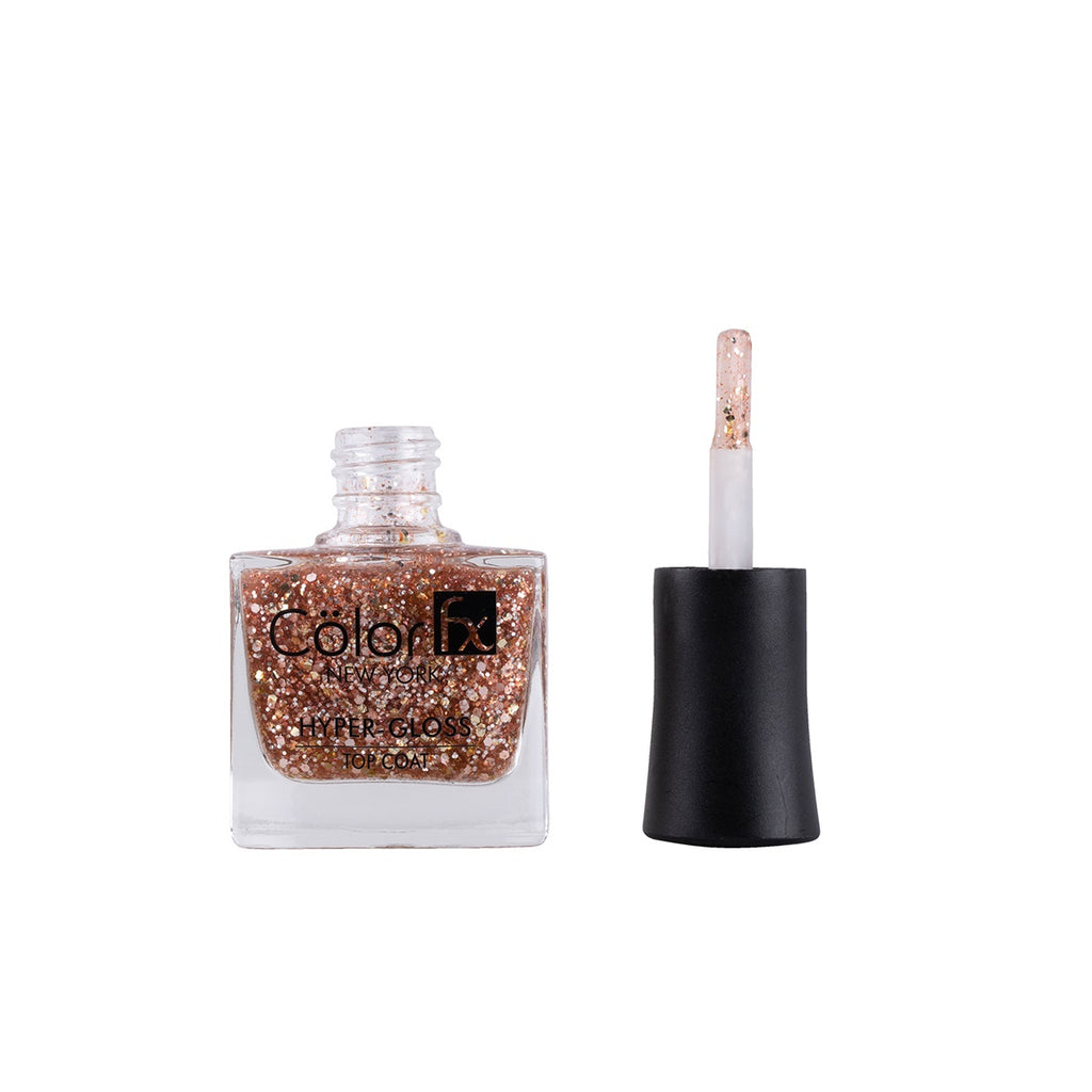 Color Fx Perfect Stay Top Coat Hyper Glossy Nail Polish - Rose Gold Glitter Transparent (Shade 173)