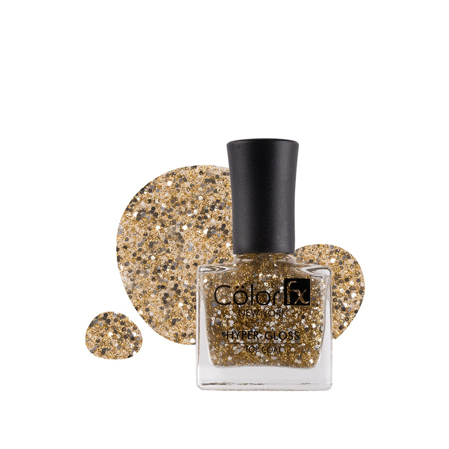 Color Fx New York Perfect Stay Top Coat Hyper Glossy Nail Polish - Gold Glitter Transparent (Shade 174)