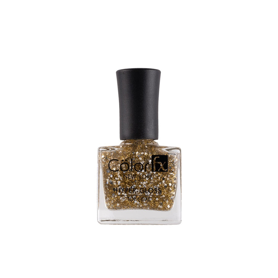 Color Fx New York Perfect Stay Top Coat Hyper Glossy Nail Polish - Gold Glitter Transparent (Shade 174)
