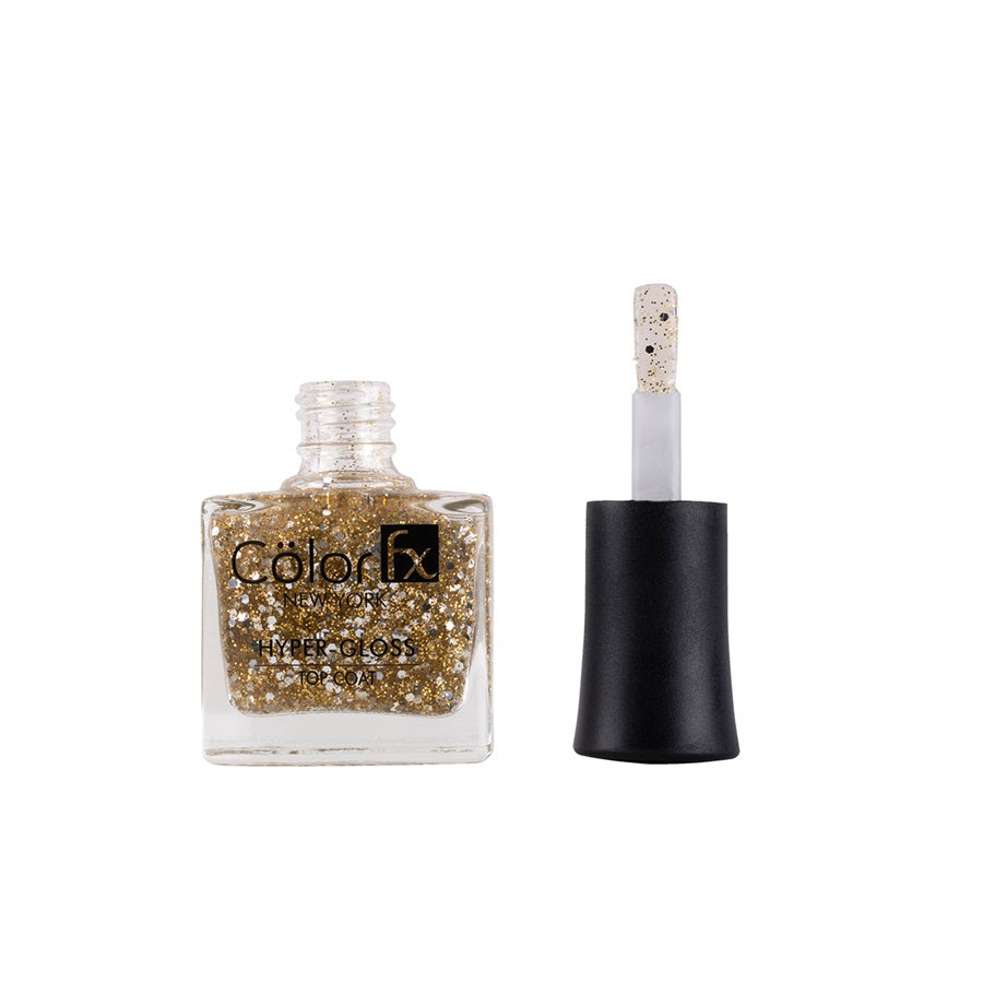 Color Fx New York Perfect Stay Top Coat Hyper Glossy Nail Polish - Gold Glitter Transparent (Shade 174)