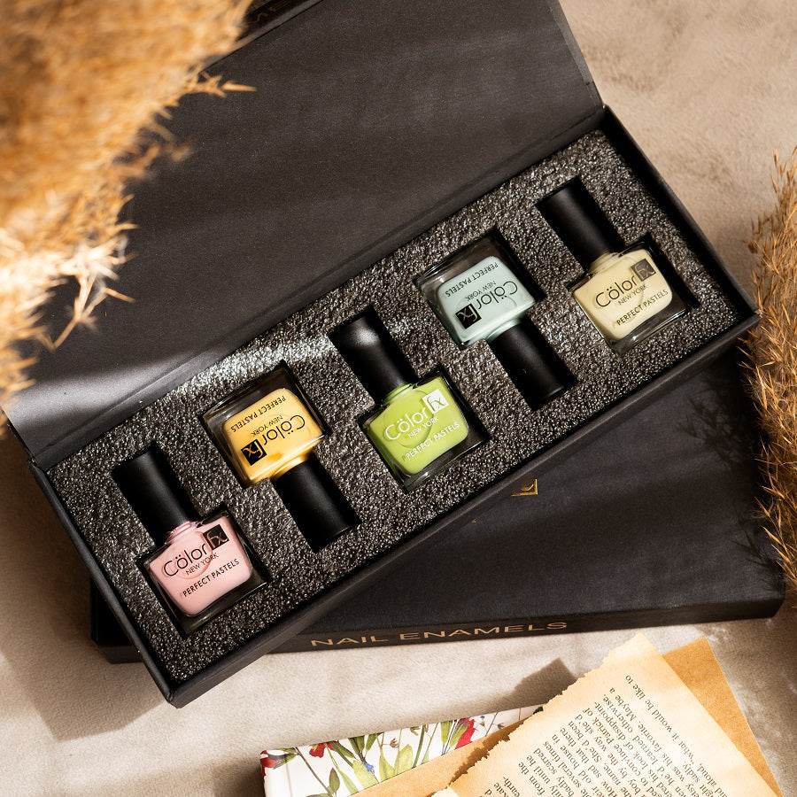 Nail Enamels Gift Set - Yellow. Beige, Nude, Purple & Pink