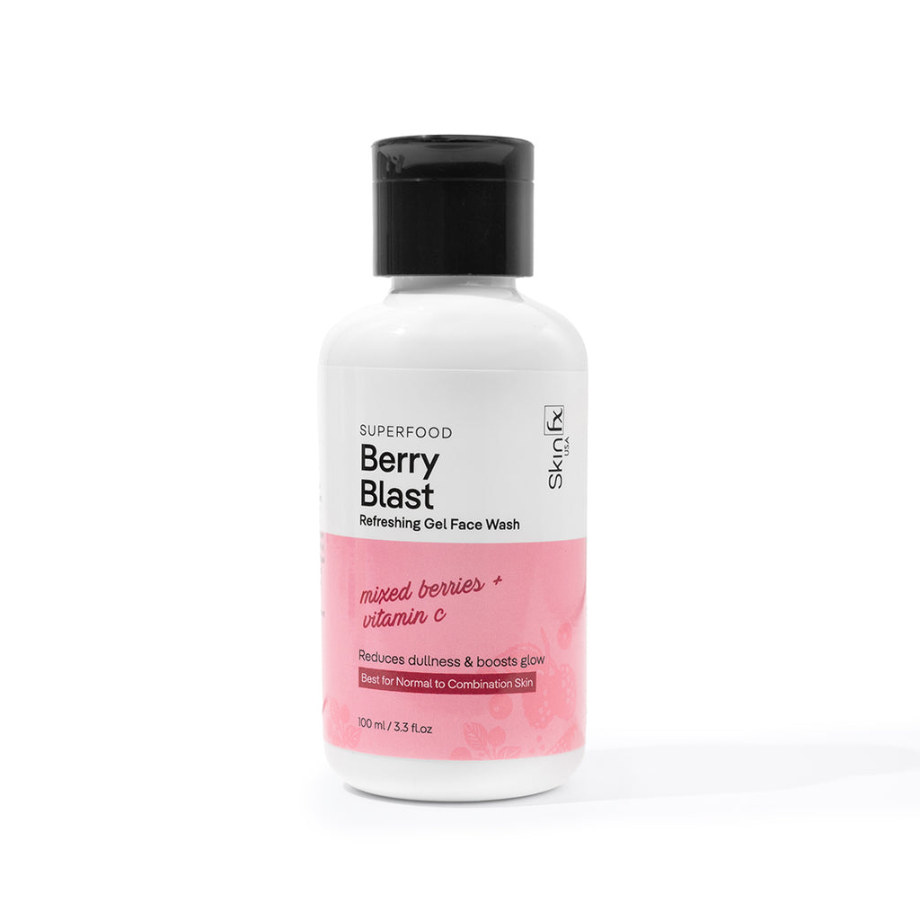 Skin Fx Superfood Berry Blast Refreshing Gel Face Wash with Mixed Berries & Vitamin C, a vegan cleanser for glowing, hydrated skin.